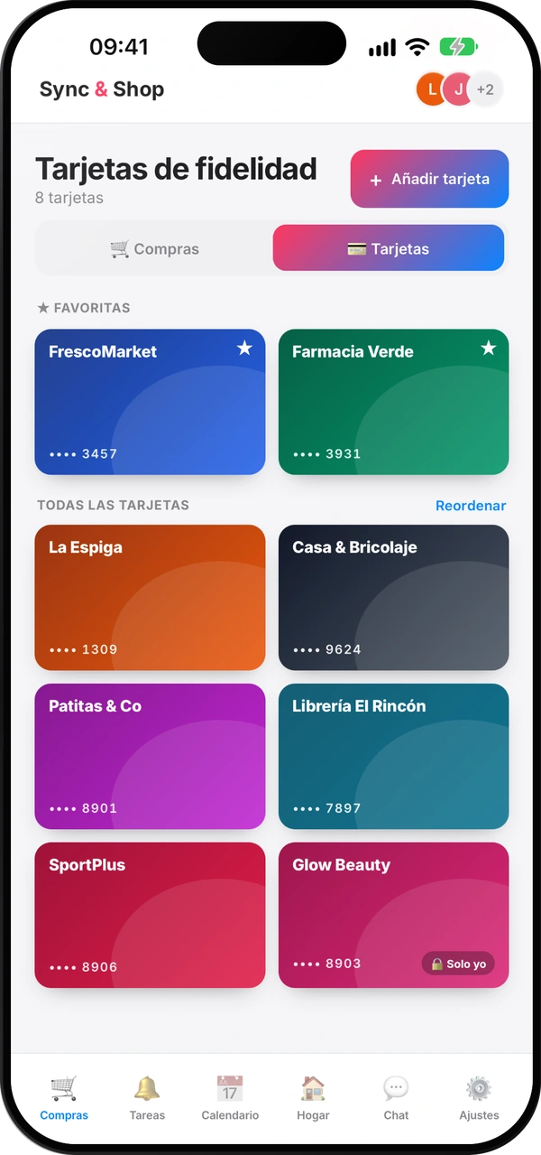 Pantalla de las tarjetas de fidelidad de Sync & Shop