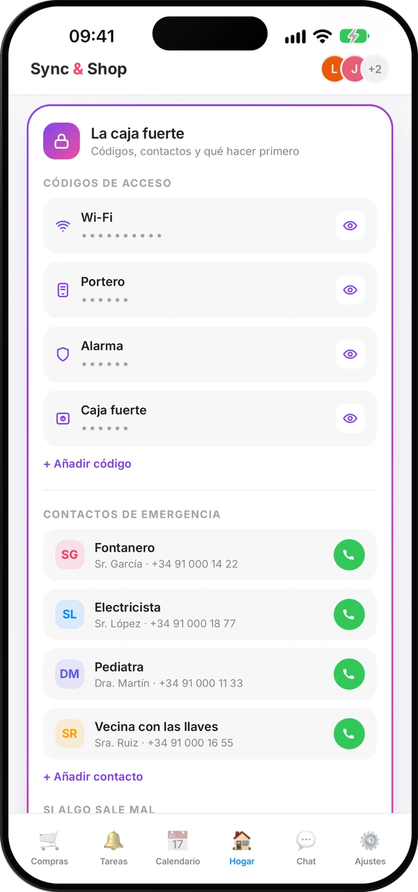 Pantalla de la caja fuerte de Sync & Shop