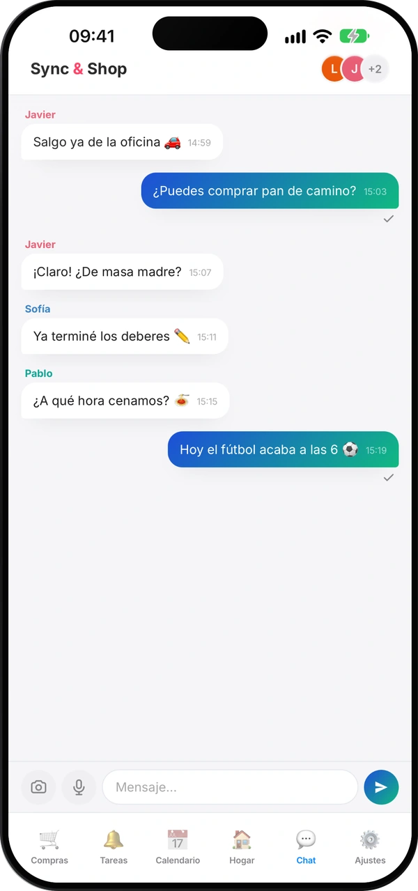Pantalla del chat del grupo de Sync & Shop