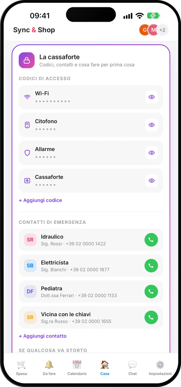 Schermata della cassaforte di Sync & Shop