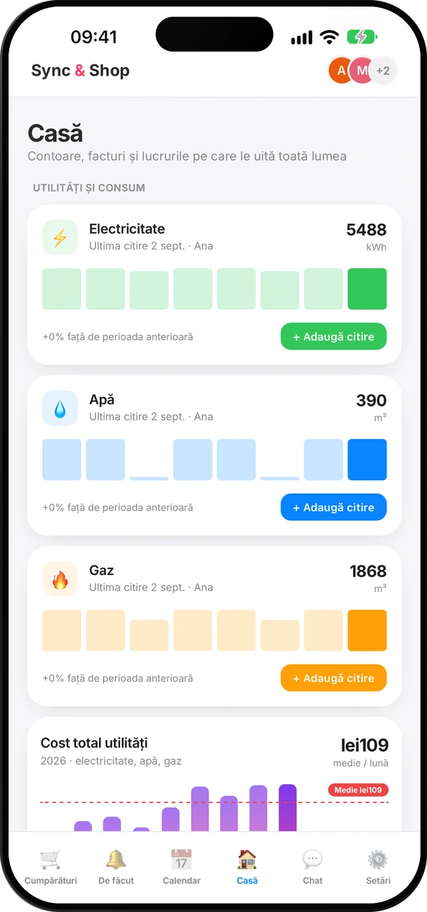 Ecranul Casă din Sync & Shop