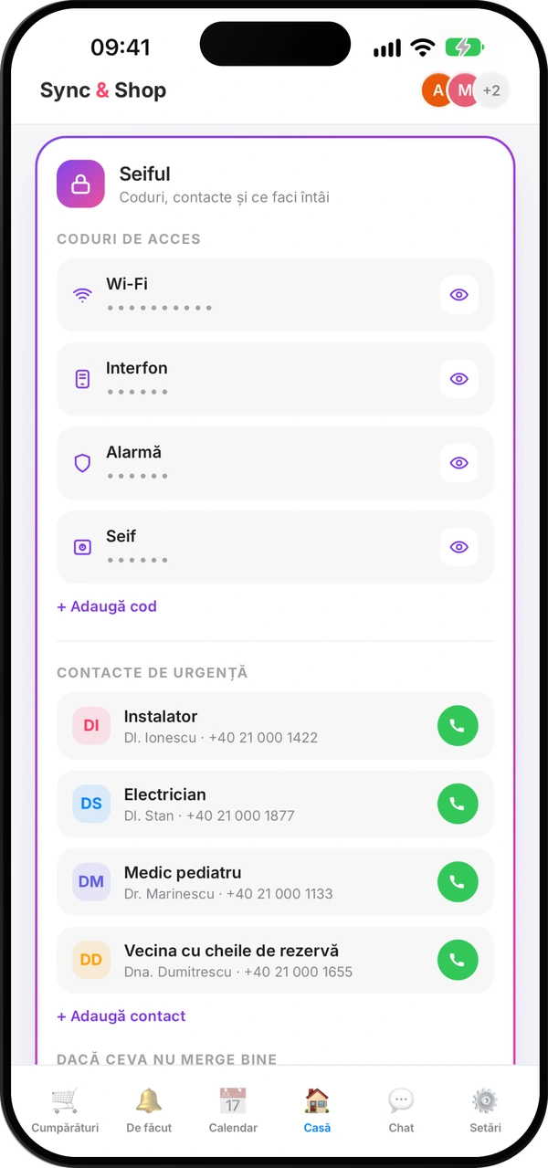 Ecranul seifului din Sync & Shop