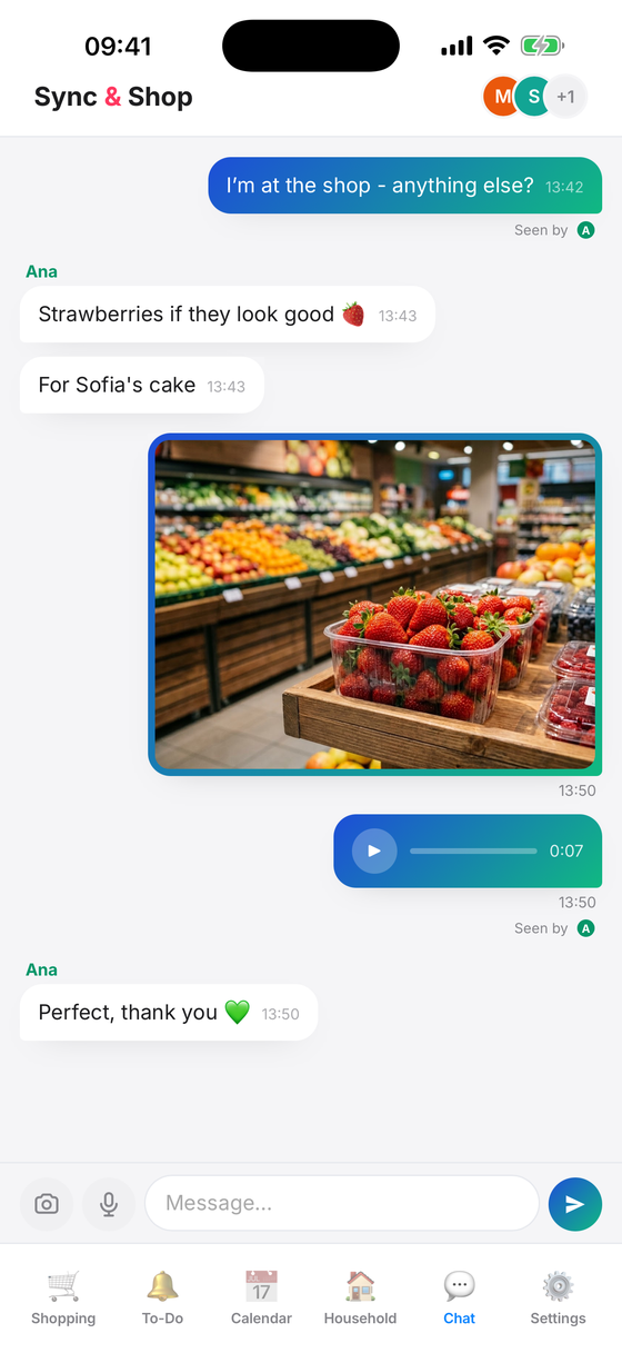 Sync & Shop Private group chat screen