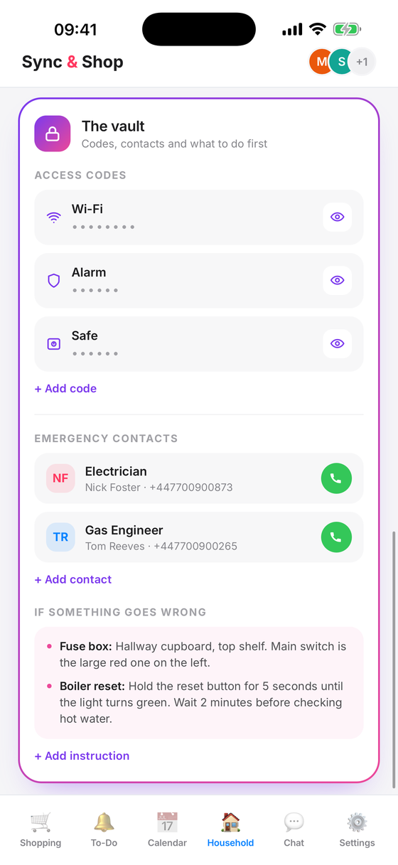 Sync & Shop The vault screen